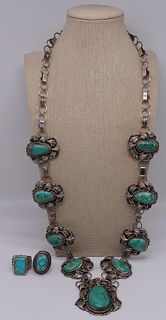 JEWELRY. Signed Turquoise Squash Blossom Necklace.