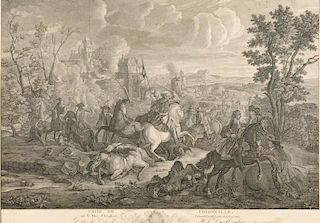 French Battle Scene Engraving, Prise de Thionville
