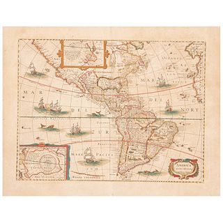 Hondio, Henrico. America Noviter Delineata. Amsterdam, 1631. Colored, engraved map, 14.7 x 19.6" (37.5 x 50 cm)