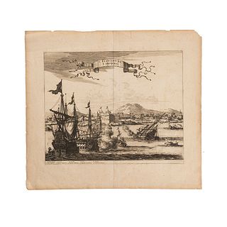 Montanus, Arnuldus - Ogilby, John. San Francisco de Campeche. London, 1671. Engraving, 11.4 x 13.9" (29 x 35.5 cm); Complete page, 16 x 17.7"