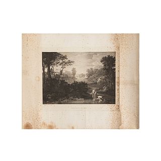 Poussin, Nicolás. Diogène Jetant son Écuelle / L'Arcadie.  Engravings, 12.9 x 16.7" (33 x 42.5 cm) / 12.5 x 14.9" (32 x 38 cm). Pieces: 2.