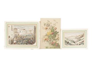 Vistas de México y Guanajuato / Flores. Colored engravings and chromolithography. 19th century. Pieces: 3.