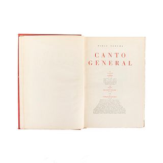 Neruda, Pablo. Canto General. México: Talleres Gráficos de la Nación, 1950. Signed Neruda, Rivera y Siqueiros. First edition.