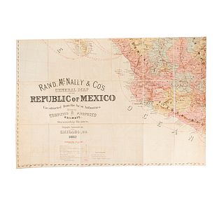 Rand, McNally & Co's. General Map of the Republic of Mexico. Chicago, 1884. Colored map divided in 4 parts.