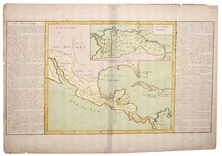 Clouet, Jean Baptiste Louis. Du Mexique. Paris, 1787. Engraved, colored map, 12.7 x 22" (32.5 x 56 cm). Surrounded by text in French.