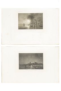 Gavard, Charles. Prise du Fort de Saint Jean d'Ullua... / Reconnaissance de Nuit Devant le Fort... París, ca. 1838. Engravings. Pieces: 2