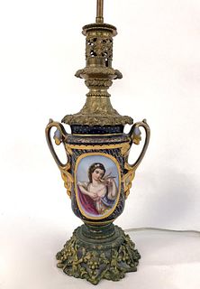 FRENCH, SEVRES STYLE PORCELAIN URN, CONVERTED LAMP