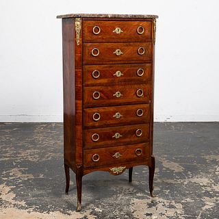 19TH C., INLAID FRENCH MARBLE TOP SEMAINIER