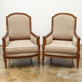 PAIR, FRENCH LOUIS XV STYLE GILT BERGERE CHAIRS