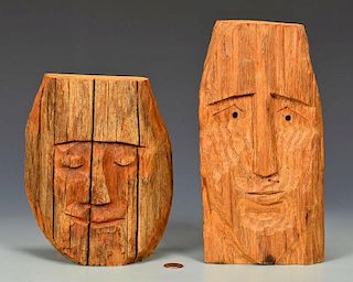 2 Helen Bullard Folk Art Carved Heads