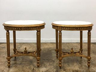 PAIR, ITALIAN GILTWOOD & MARBLE TOP SIDE TABLES