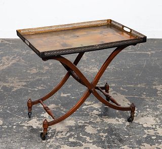 20TH C. LANDSCAPE PAINTED TOLE TRAY TABLE