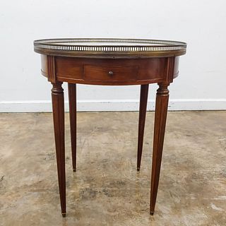 ROUND MARBLE TOP STAINED OAK OCCASIONAL TABLE