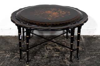 19TH C. ENGLISH PAPIER MACHE FLORAL TRAY TABLE