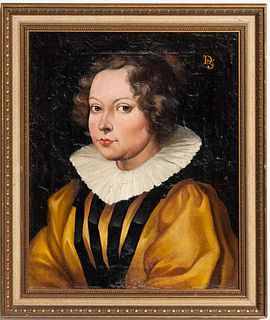 16TH C STYLE PORTRAIT OF A LADY, MONOGRAMMED DF