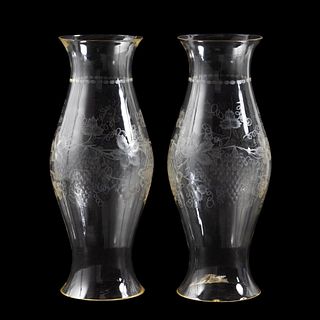 PAIR, 19TH C. ETCHED GLASS HURRICANE SHADES