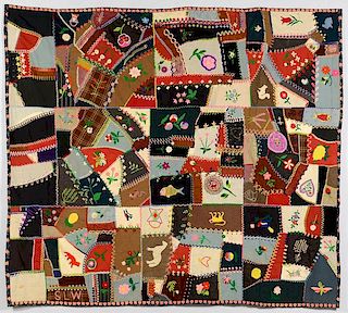 Signed Pictorial Crazy Quilt