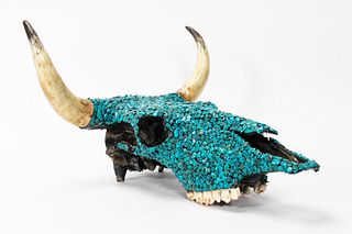 LARGE, NATIVE AMERICAN STYLE TURQUOISE COW SKULL
