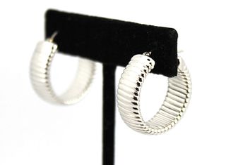 Milor Designer 14K White Gold Ribbed Hoop Earrings