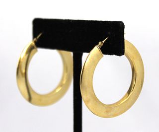Modern 14K Yellow Gold Hollow Hoop Earrings
