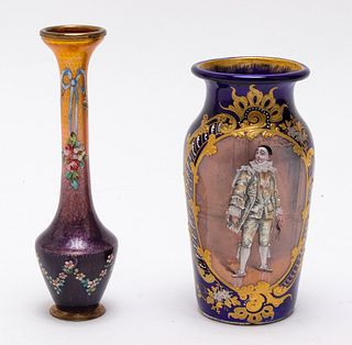Continental Hand-Painted Enamel Vases, 2