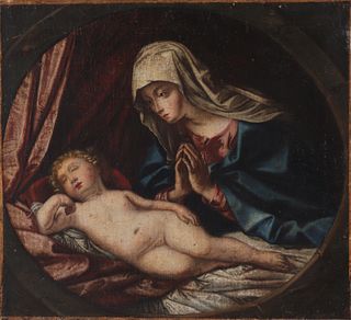 Continental School "Madonna & Child" Oil on Canvas