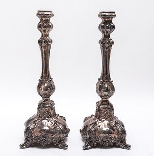 Antique Judaica Silver Baroque Style Candlesticks