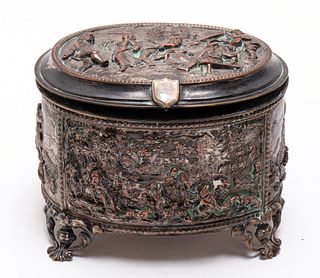 19th C. French Figural Relief Oval Jewelry Casket