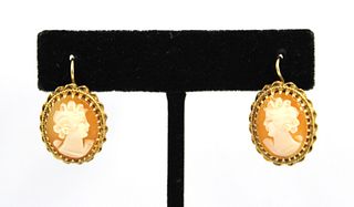 Vintage 14K Yellow Gold Frame Cameo Earrings