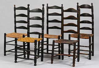 Group 5 Ladder Back Chairs, 19th c.