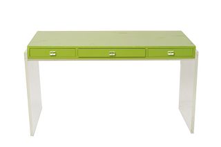 Modern Acrylic & Green Lacquered 3-Drawer Desk