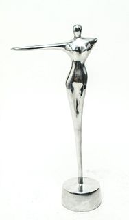 Modern Aluminum Futurist Standing Woman Sculpture