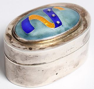 Modern Silver, Enamel & White Sapphire-Inlaid Box