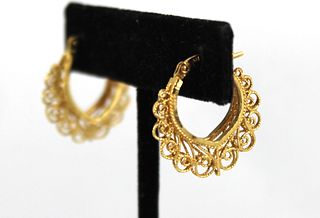 Fancy 14K Turkish Gold Filigree Graduated Earrings
