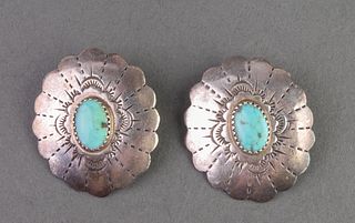 Harvey Bear Track Silver & Turquoise Earrings, Pr
