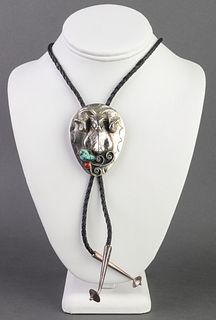 Southwestern Ram Bolo Tie w Turquoise, Coral