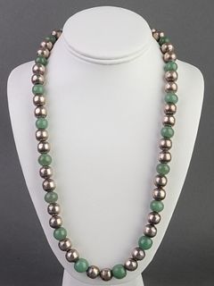 Mid-Century Modern Mexican Jade & Silver Necklace