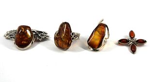 Silver Baltic Amber Rings & Brooches, 4