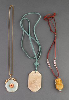 Jade & Carved Stone Pendant Necklaces, 3