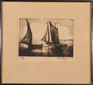 Mary Bonner "Sailboats" Etching on Paper