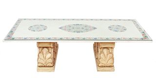 Indian Style Marble Mosaic Foliate Coffee Table