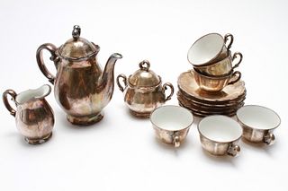 Bavarian Porcelain Silvered Tea Set, 15 Pcs