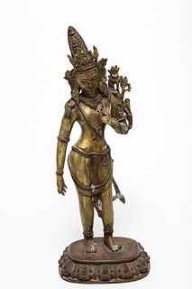 Tibetan or Indian Gilt Brass Bhumi Devi Sculpture