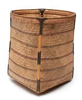 Ethnic Tribal Woven Tall Basket, Vintage