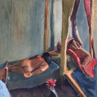 "Sleeping Figures" Contemporary Oil on Wood Panel