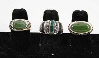 Silver, Jade, Green Quartz, Onyx & Marcasite Rings