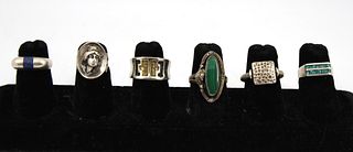 Sterling Silver Rings, Incl. Malachite & Lapis, 6