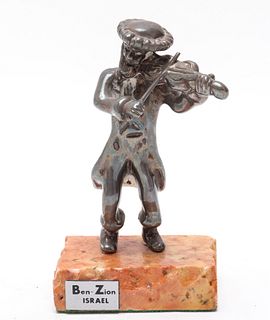 Judaica Ben-Zion Silver Orthodox Fiddler Sculpture