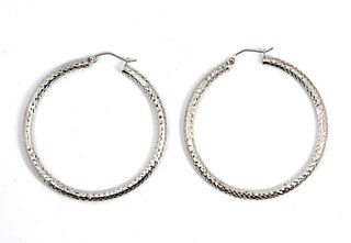 Contemporary Modern 14K White Gold Hoop Earrings