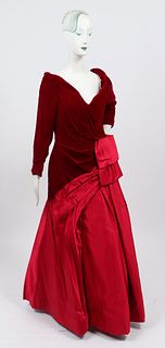 Scaasi Red Velvet And Satin Dress